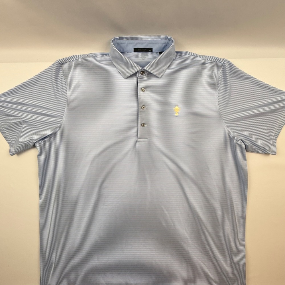 Greyson The Honors Course Golf Polo Shirt Mens XXL Blue White Stripe Stretch